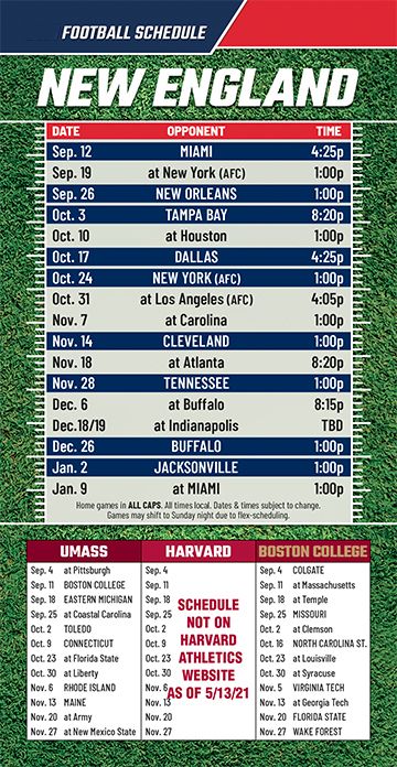 ReaMark Products: New England Football Schedules