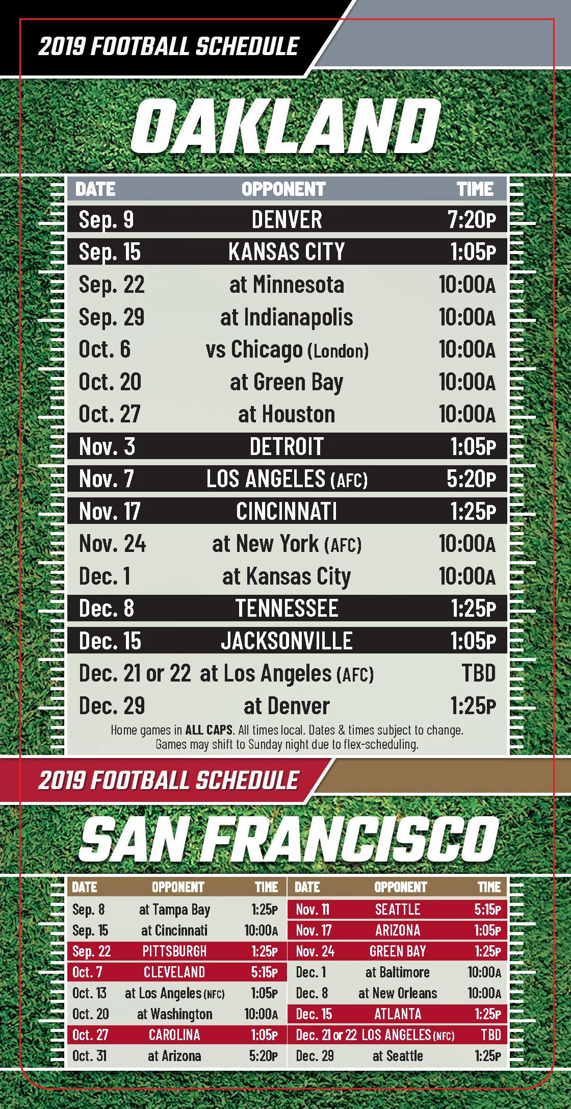 ReaMark Products: San Francisco & Oakland Football Schedules