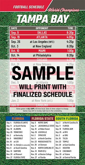 ReaMark Products: Tampa Bay Football Schedules