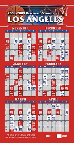 ReaMark Products: Los Angeles Basketball Schedule