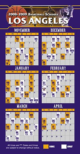 ReaMark Products: Los Angeles Basketball Schedule