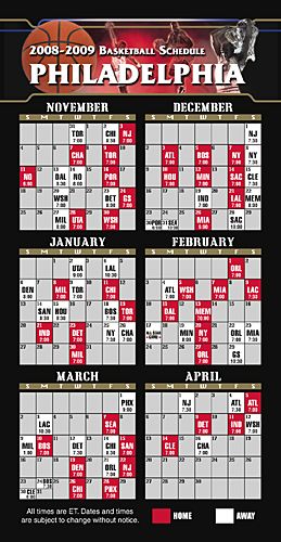 ReaMark Products: Philandelphia Basketball Schedule