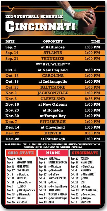 ReaMark Products: Cincinnati Football Schedules