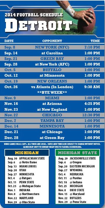 ReaMark Products: Detroit Football Schedules