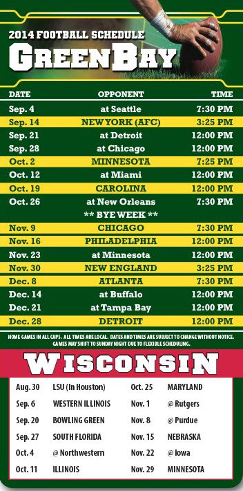 ReaMark Products: Green Bay Football Schedules
