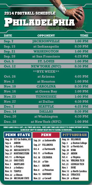 ReaMark Products: Philadelphia Football Schedules