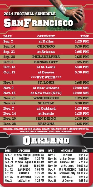 ReaMark Products: San Francisco & Oakland Football Schedules