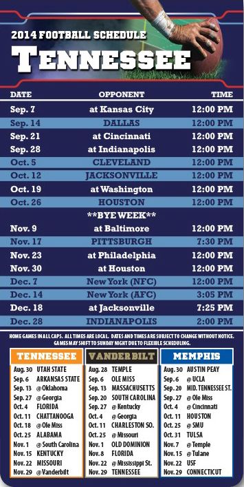 ReaMark Products: Tennessee Football Schedules