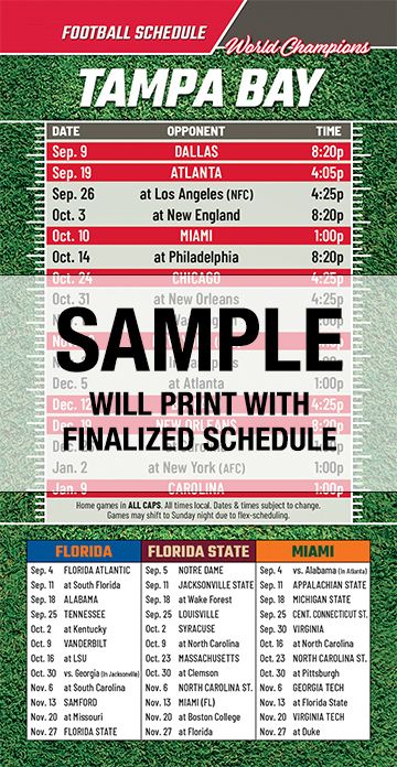 ReaMark Products: Tampa Bay Football Schedules