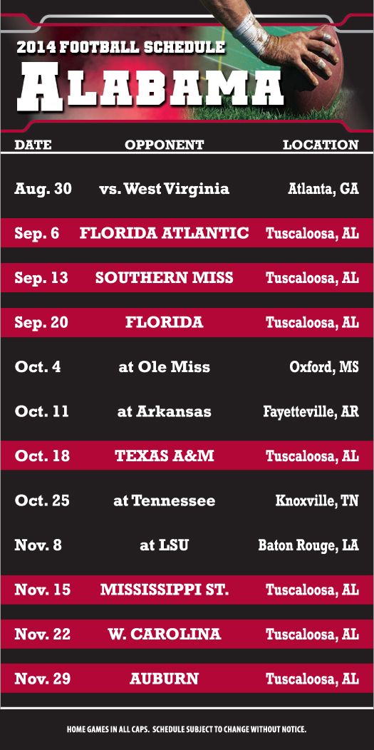ReaMark Products Alabama College Football Schedules