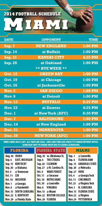 ReaMark Products: Miami Football Schedules