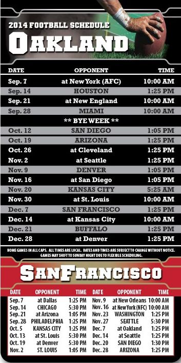 ReaMark Products: Oakland & San Francisco Football Schedules