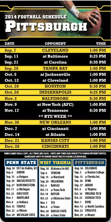 ReaMark Products: Pittsburgh Football Schedules