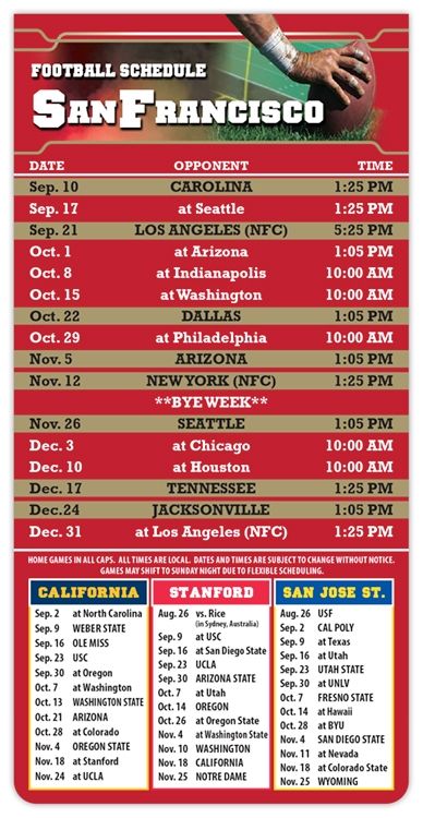 ReaMark Products: San Francisco Football Schedules