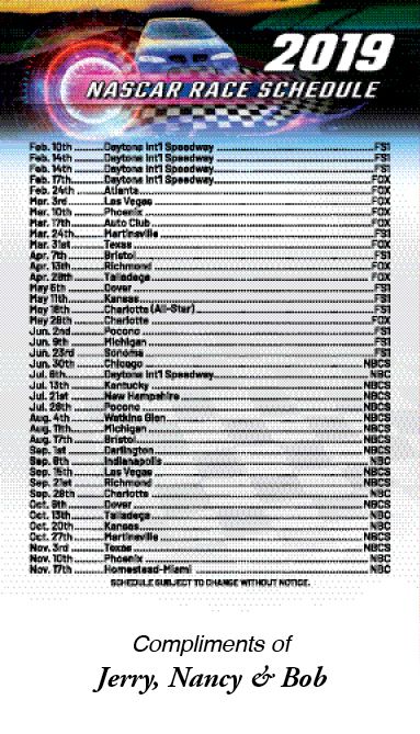 ReaMark Products: 4x7 Full Magnet NASCAR Schedule