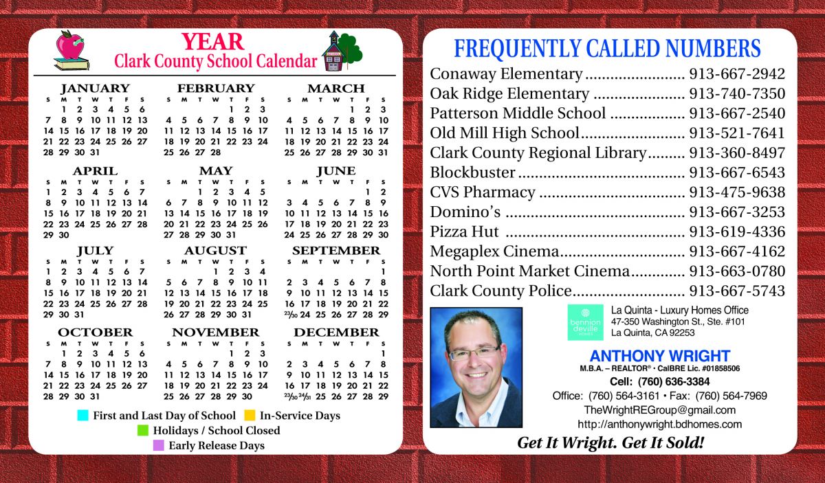 ReaMark Products: School Calendar/Frequently Called Numbers